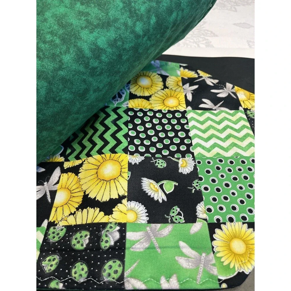 12pc Quilted Yellow Flowers Dragonfly Placemats Napkins Coasters Amish Made New